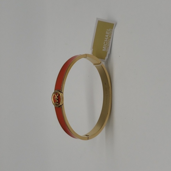 535- MICHAEL Michael Kors Haute Gold Tone Orange Enamel Bangle Bracelet NWT - Picture 3 of 8